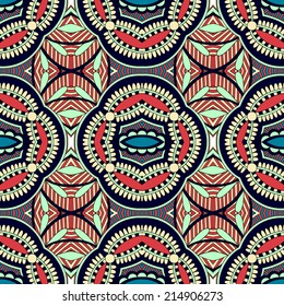 seamless geometry vintage pattern, ethnic style ornamental background, ornate floral decor for fabric design, endless texture, vector illustration