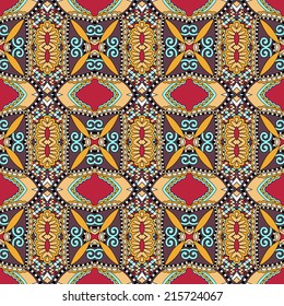 seamless geometry vintage pattern, ethnic style ornamental background, ornate floral decor for fabric design, endless texture, vector illustration
