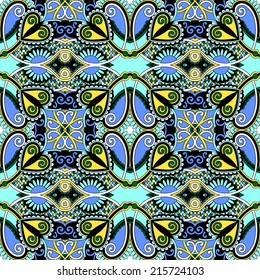 seamless geometry vintage pattern, ethnic style ornamental background, ornate floral decor for fabric design, endless texture, vector illustration