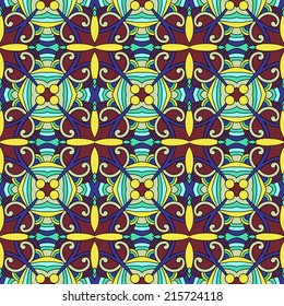 seamless geometry vintage pattern, ethnic style ornamental background, ornate floral decor for fabric design, endless texture, vector illustration