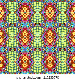 seamless geometry vintage pattern, ethnic style ornamental background, ornate floral decor for fabric design, endless texture, vector illustration