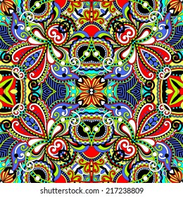 seamless geometry vintage pattern, ethnic style ornamental background, ornate floral decor for fabric design, endless texture, vector illustration