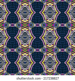 seamless geometry vintage pattern, ethnic style ornamental background, ornate floral decor for fabric design, endless texture, vector illustration