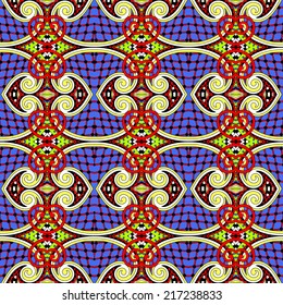 seamless geometry vintage pattern, ethnic style ornamental background, ornate floral decor for fabric design, endless texture, vector illustration