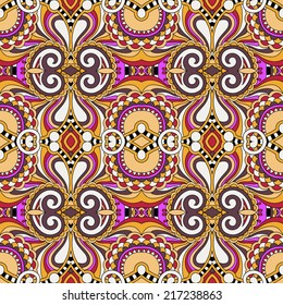 seamless geometry vintage pattern, ethnic style ornamental background, ornate floral decor for fabric design, endless texture, vector illustration