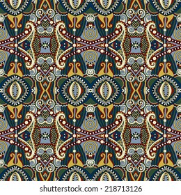 seamless geometry vintage pattern, ethnic style ornamental background, ornate floral decor for fabric design, endless texture, vector illustration