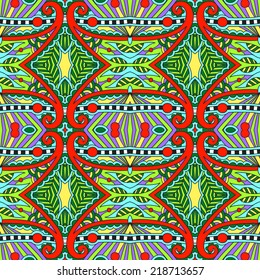 seamless geometry vintage pattern, ethnic style ornamental background, ornate floral decor for fabric design, endless texture, vector illustration