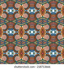 seamless geometry vintage pattern, ethnic style ornamental background, ornate floral decor for fabric design, endless texture, vector illustration