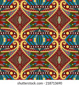 seamless geometry vintage pattern, ethnic style ornamental background, ornate floral decor for fabric design, endless texture, vector illustration