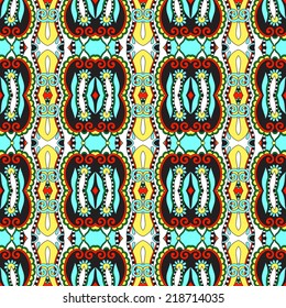 seamless geometry vintage pattern, ethnic style ornamental background, ornate floral decor for fabric design, endless texture, vector illustration