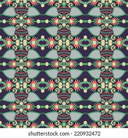 seamless geometry vintage pattern, ethnic style ornamental background, ornate floral decor for fabric design, endless texture, vector illustration