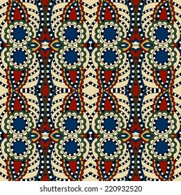 seamless geometry vintage pattern, ethnic style ornamental background, ornate floral decor for fabric design, endless texture, vector illustration