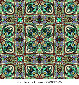 seamless geometry vintage pattern, ethnic style ornamental background, ornate floral decor for fabric design, endless texture, vector illustration