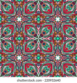 seamless geometry vintage pattern, ethnic style ornamental background, ornate floral decor for fabric design, endless texture, vector illustration