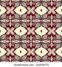 seamless geometry vintage pattern, ethnic style ornamental background, ornate floral decor for fabric design, endless texture, vector illustration