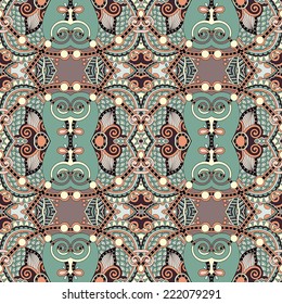 seamless geometry vintage pattern, ethnic style ornamental background, ornate floral decor for fabric design, endless texture, vector illustration