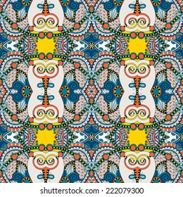 seamless geometry vintage pattern, ethnic style ornamental background, ornate floral decor for fabric design, endless texture, vector illustration