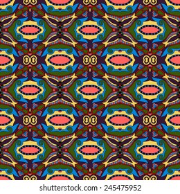seamless geometry vintage pattern, ethnic style ornamental background, ornate floral decor for fabric design, endless texture, vector illustration