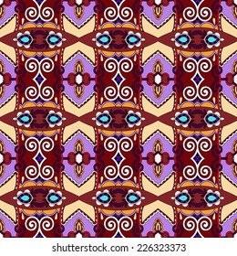 seamless geometry violet colour vintage pattern, ethnic style ornamental background, ornate floral decor for fabric design, endless texture, vector illustration