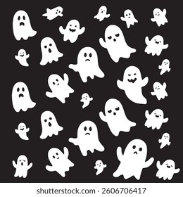 seamless ghost halloween pattern with black background