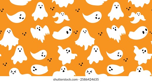seamless ghost pattern background, banner, poster for Halloween, eps