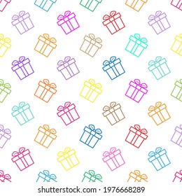 Seamless gift box pattern with bows for texture, textiles, packaging, and simple backgrounds. Flat Style
