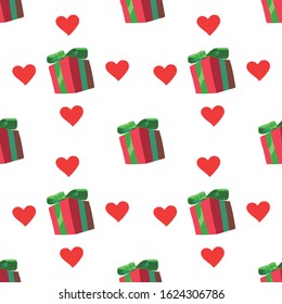 Seamless giftbox and heart pattern
