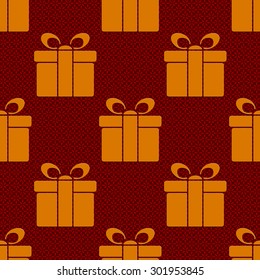 Seamless Giftss Pattern. Vector Soft Background. Regular Red Texture