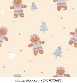 nahtloses Lebkuchen in gestreiftem Kleidermuster mit Weihnachtsbaum , Kreis und Stern , Vektorgrafik , Illustration