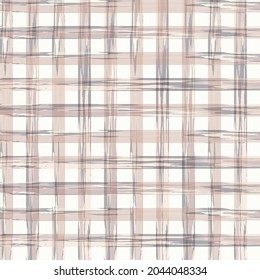 Seamless Gingham checkered pattern, cottagecore.  Pastel colours, drawing on  white background. Fabric material, packaging, wallpaper, design for textiles, vector illustration.