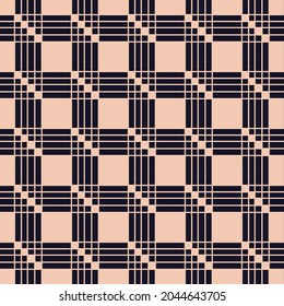 Seamless Gingham checkered pattern, cottagecore.  Pastel colours, drawing on brown background. Fabric material, packaging, wallpaper, design for textiles, vector illustration.
