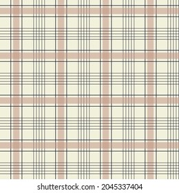 Seamless Gingham checkered pattern, cottagecore.  Pastel colours, drawing on  white background. Fabric material, packaging, wallpaper, design for textiles, vector illustration.