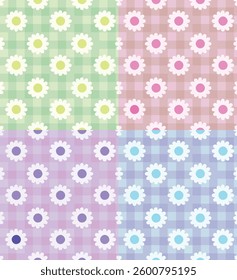 Seamless Gingham Floral Pattern – Cute Retro Daisy Print, Pastel Cottage core Aesthetic, Vintage Country Style, Spring Summer Fabric Design, Whimsical Farmhouse Textile Background