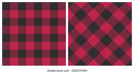 Seamless gingham pattern background. Trend color of the year 2023 Viva Magenta. Design texture elements for fabric, tile, banner, template, card, cover, poster, backdrop, wall. Vector illustration.
