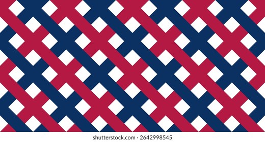 Seamless gingham pattern in bold red and blue for 4th of July celebrations. Classic checkered background in basic and diagonal layout. Perfect for summer picnic designs, wrapping, and patriotic crafts