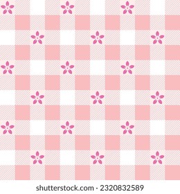 Seamless gingham pattern with bright coloured irises with pink undertones