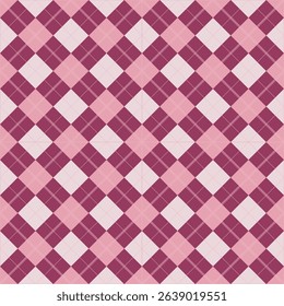 Seamless gingham pattern with pink and purple, diamond check design. Vichy Pattern, Vector Illustration,  Perfect for textiles, traditional tablecloth, picnic plaid, basket napkin, towel, handkerchief