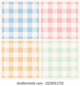 Seamless gingham pattern set. Tartan checked plaids in blue, pink, yellow, green, white. pastel vichy backgrounds texture for tablecloth, dress, skirt, napkin, or other Easter holiday textile design.