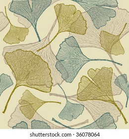 Seamless ginkgo background. Vector