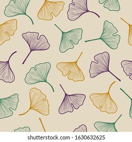 Seamless ginkgo biloba leaf pattern. Hand drawn vector illustration