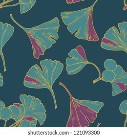 Seamless Ginkgo Leaf Floral Pattern In Vector