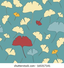 Seamless Ginkgo pattern on the blue background