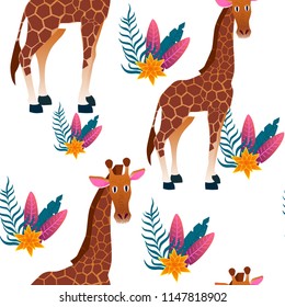 seamless giraffe pattern vector illustration, cartoon style