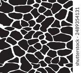 Seamless giraffe skin pattern with abstract stone stack animal skin background elements in black and white