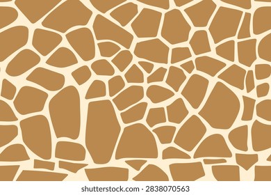 Seamless giraffe skin pattern featuring brown geometric spots on light cream background. Seamless vector illustration for kids room decor, safari textile, stationery, and fashion design.