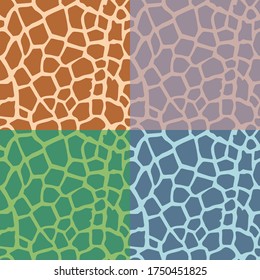 Seamless giraffe skin pattern in four various colors. Realistic animal texture. Vector illustration