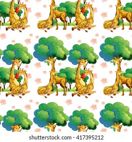 Seamless giraffes in the forest illustration
