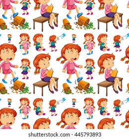 Seamless girl doing different activities illustration