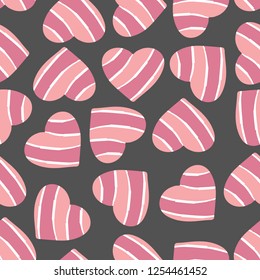 Seamless girl fashion pattern with pink doodle hearts. Hand drawn elements. Vector love, Valentine's day holiday symbols. Suitable for wrapping,  greeting card templates.