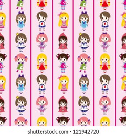 seamless girl pattern,cartoon vector illustration